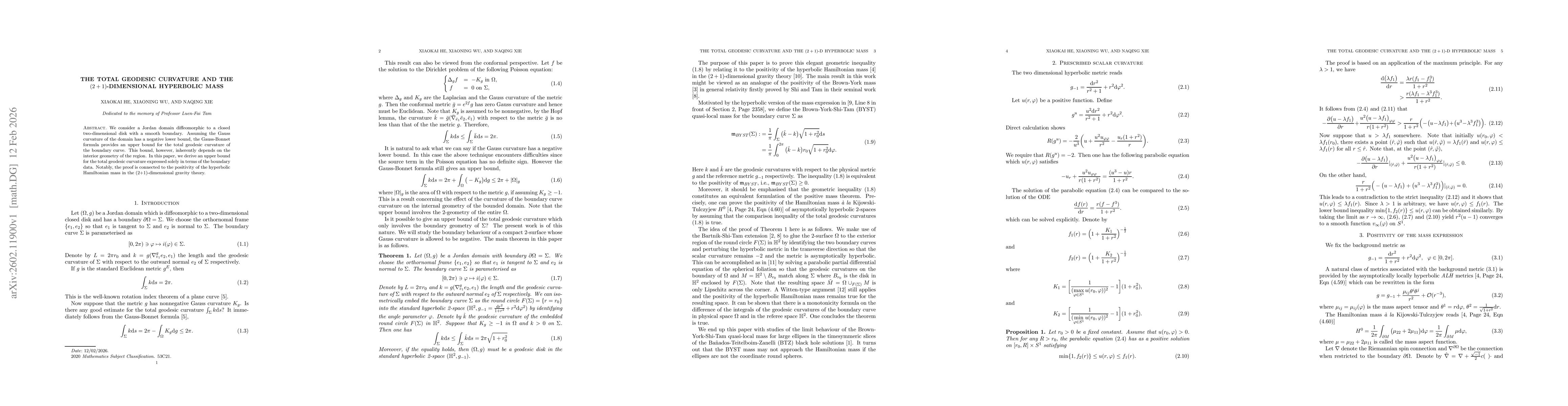 Thumbnail for The total geodesic curvature and the $(2+1)$-dimensional hyperbolic mass
