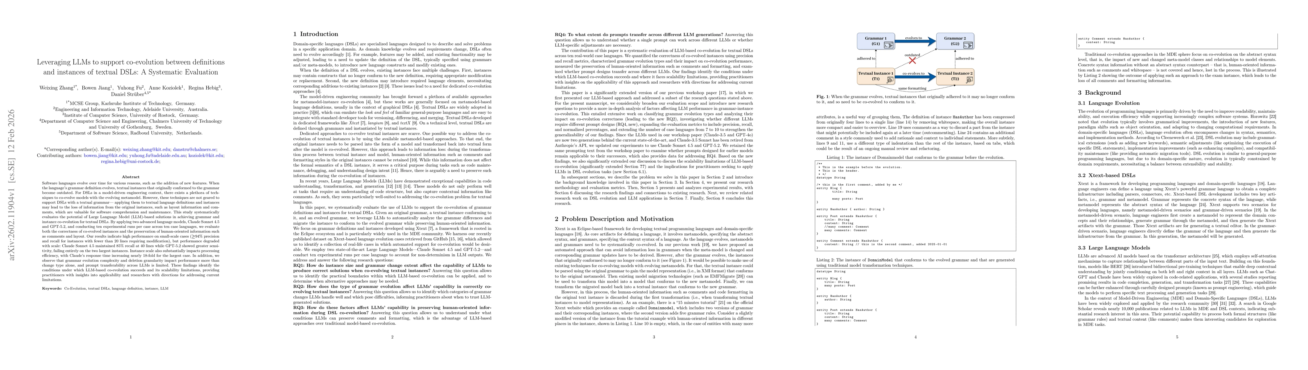 Thumbnail for Leveraging LLMs to support co-evolution between definitions and instances of textual DSLs: A Systematic Evaluation