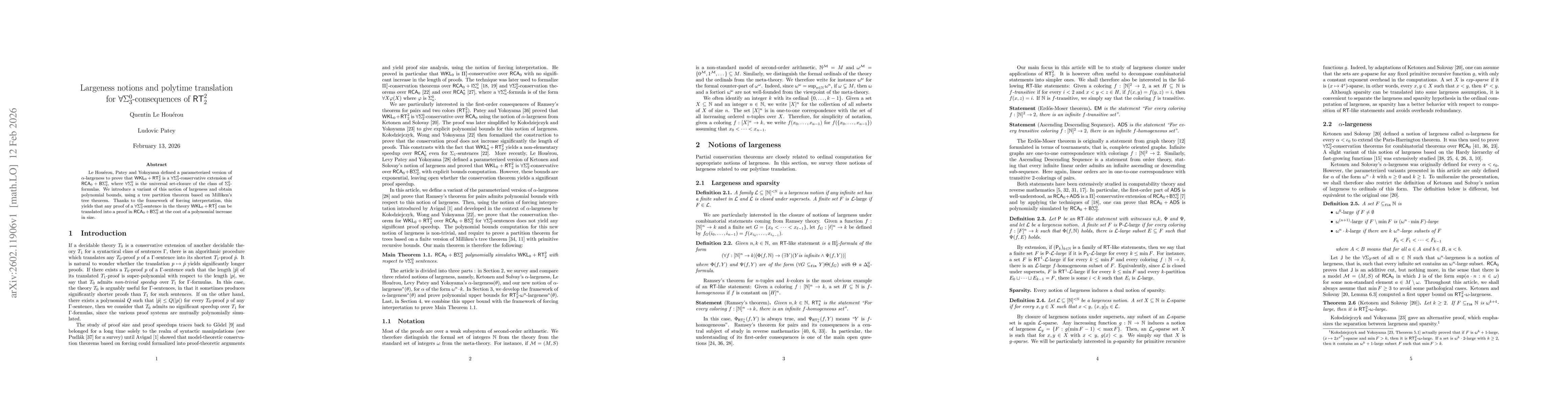 Thumbnail for Largeness notions and polytime translation for $\forall Σ^0_3$-consequences of $\mathsf{RT}^2_2$