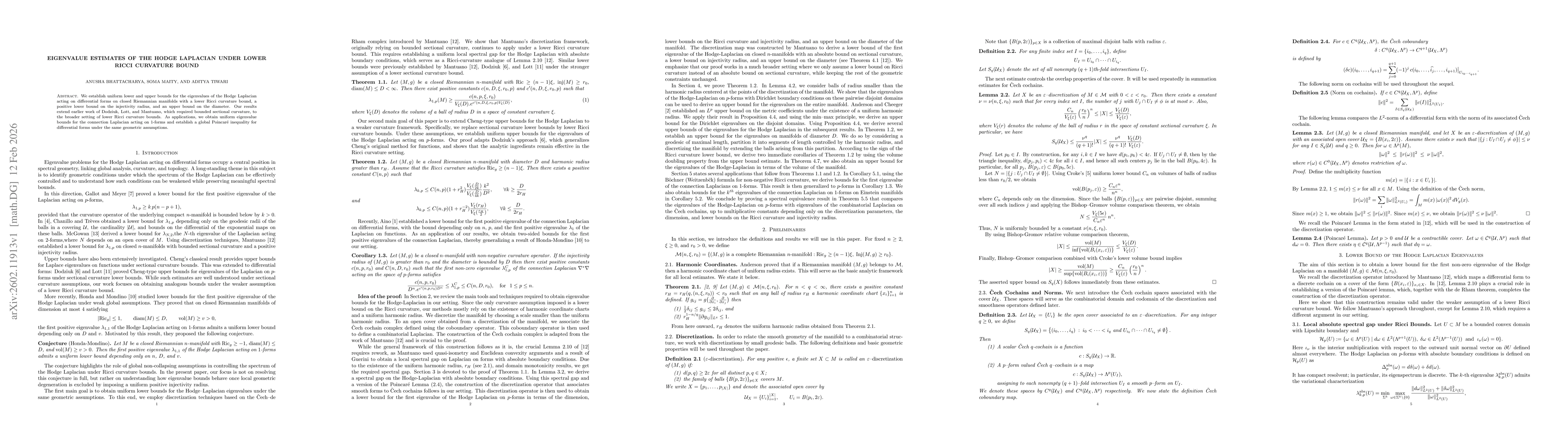 Thumbnail for Eigenvalue Estimates of the Hodge Laplacian Under Lower Ricci Curvature Bound