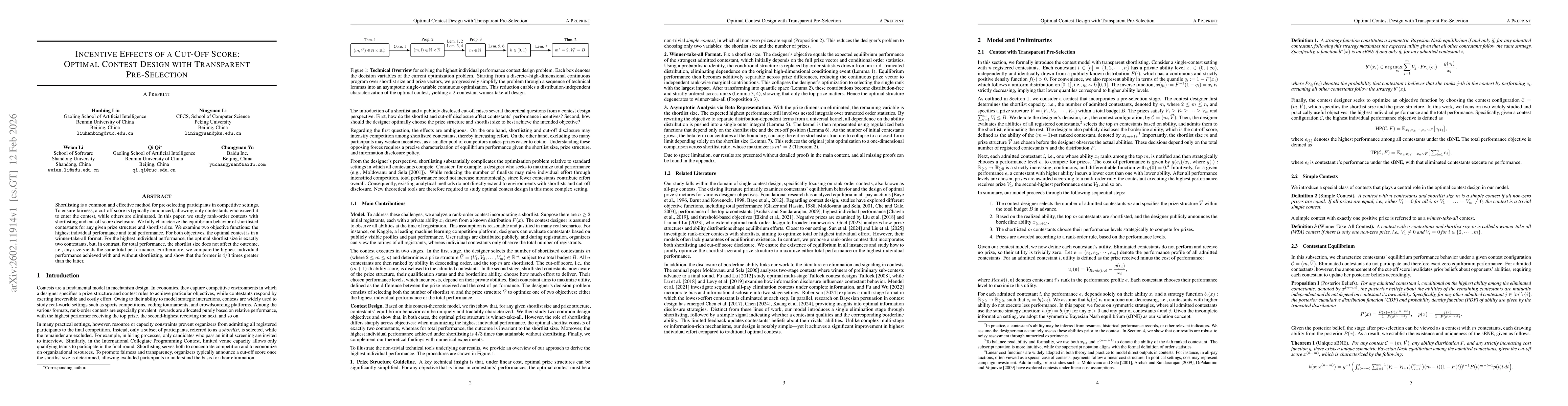 Thumbnail for Incentive Effects of a Cut-Off Score: Optimal Contest Design with Transparent Pre-Selection