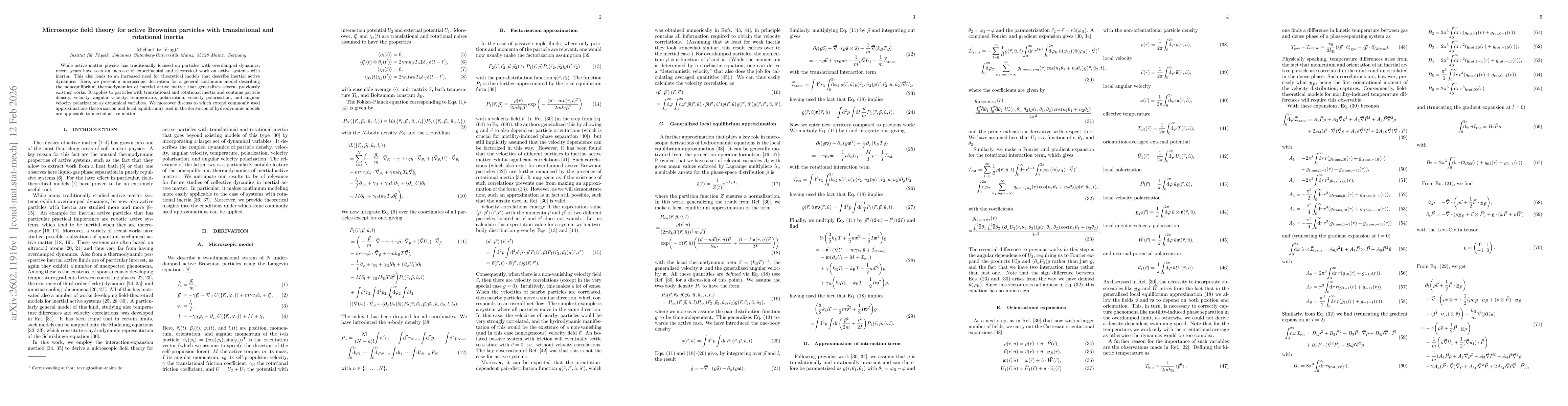 Thumbnail for Microscopic field theory for active Brownian particles with translational and rotational inertia