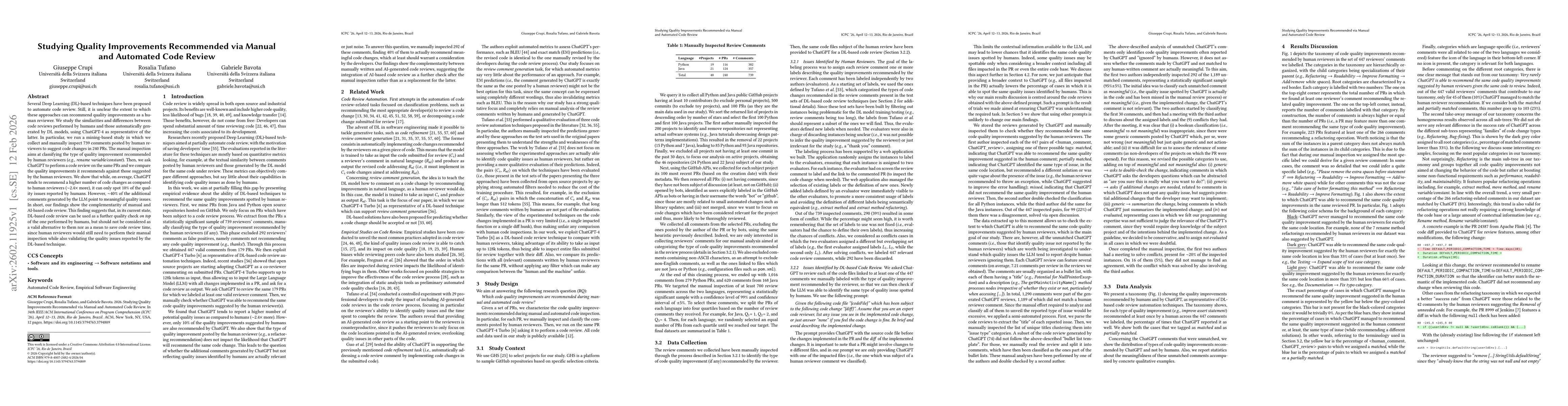 Thumbnail for Studying Quality Improvements Recommended via Manual and Automated Code Review