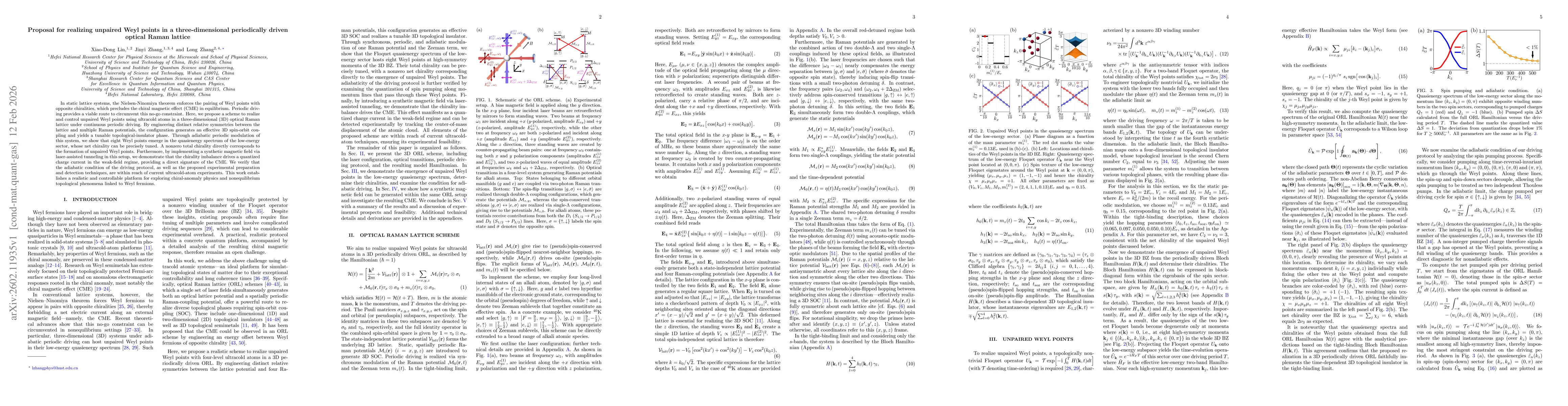 Thumbnail for Proposal for realizing unpaired Weyl points in a three-dimensional periodically driven optical Raman lattice