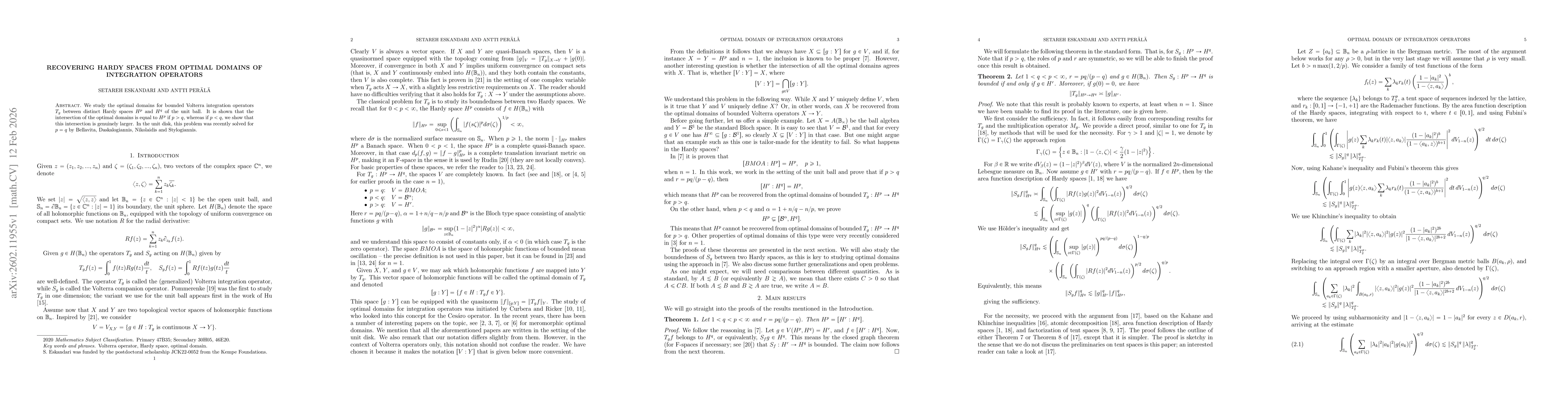 Thumbnail for Recovering Hardy spaces from optimal domains of integration operators