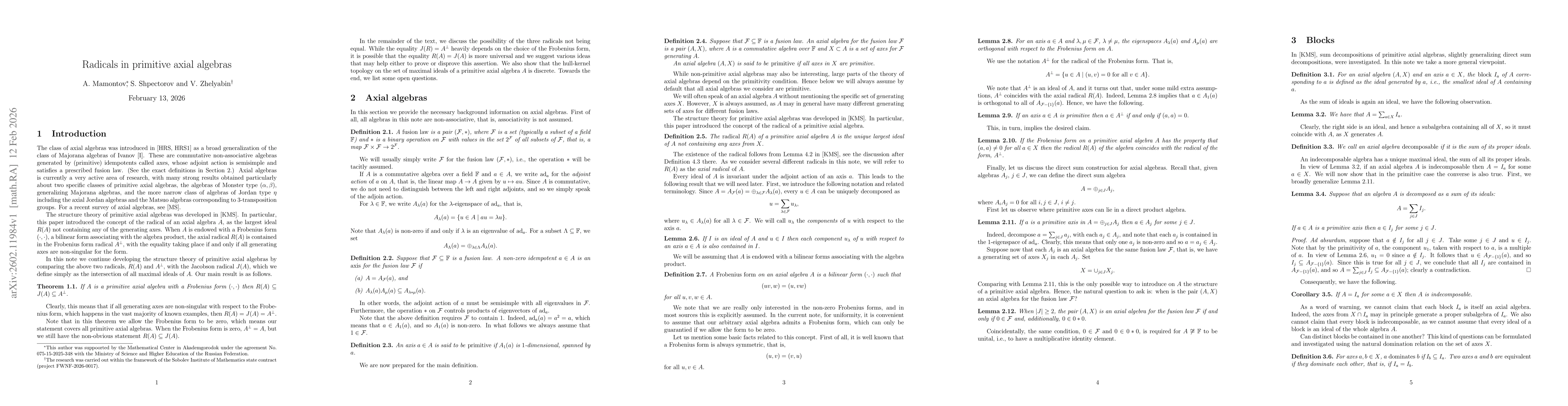 Thumbnail for Radicals in primitive axial algebras