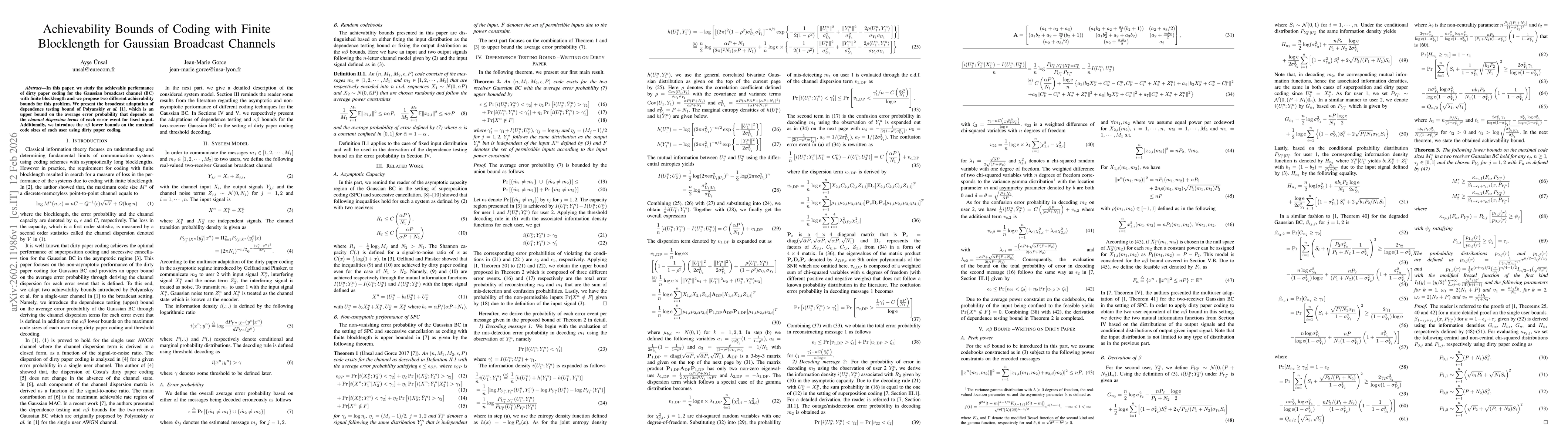 Thumbnail for Achievability Bounds of Coding with Finite Blocklength for Gaussian Broadcast Channels