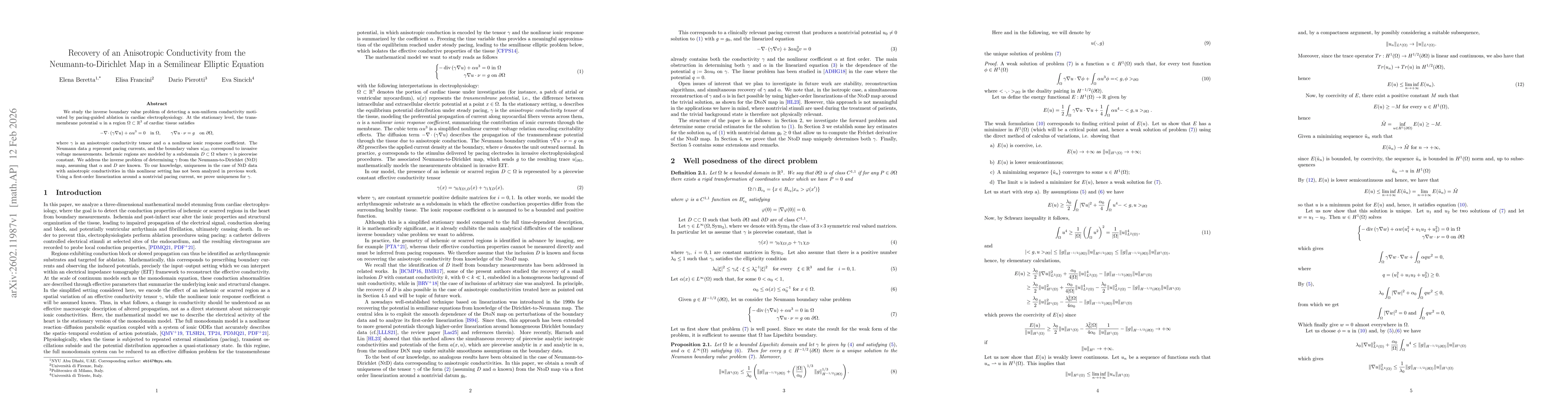 Thumbnail for Recovery of an Anisotropic Conductivity from the Neumann-to-Dirichlet Map in a Semilinear Elliptic Equation