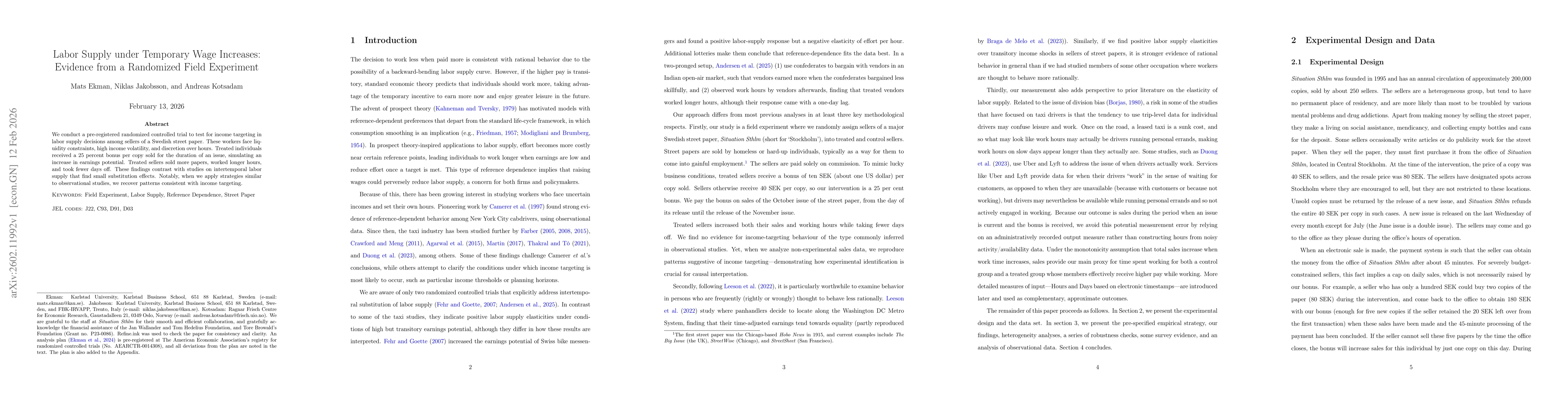 Thumbnail for Labor Supply under Temporary Wage Increases: Evidence from a Randomized Field Experiment
