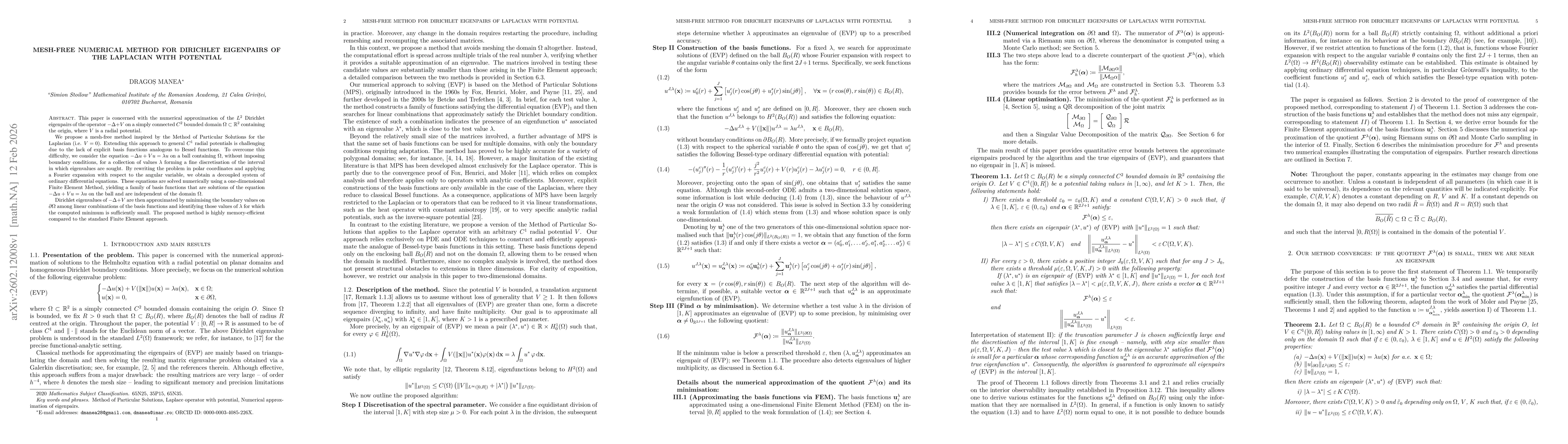 Thumbnail for Mesh-free numerical method for Dirichlet eigenpairs of the Laplacian with potential