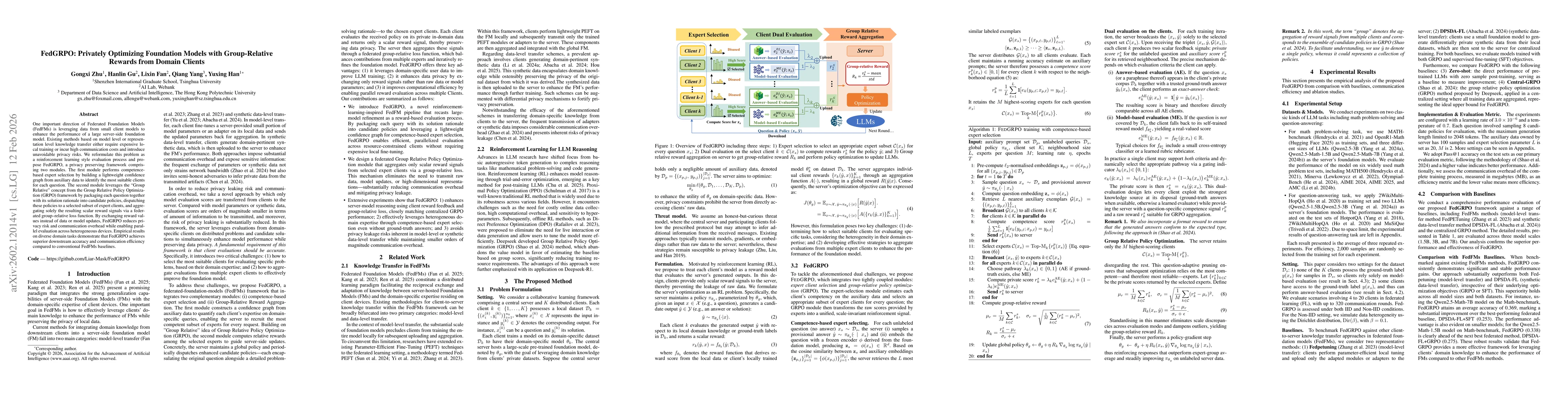 Thumbnail for FedGRPO: Privately Optimizing Foundation Models with Group-Relative Rewards from Domain Client