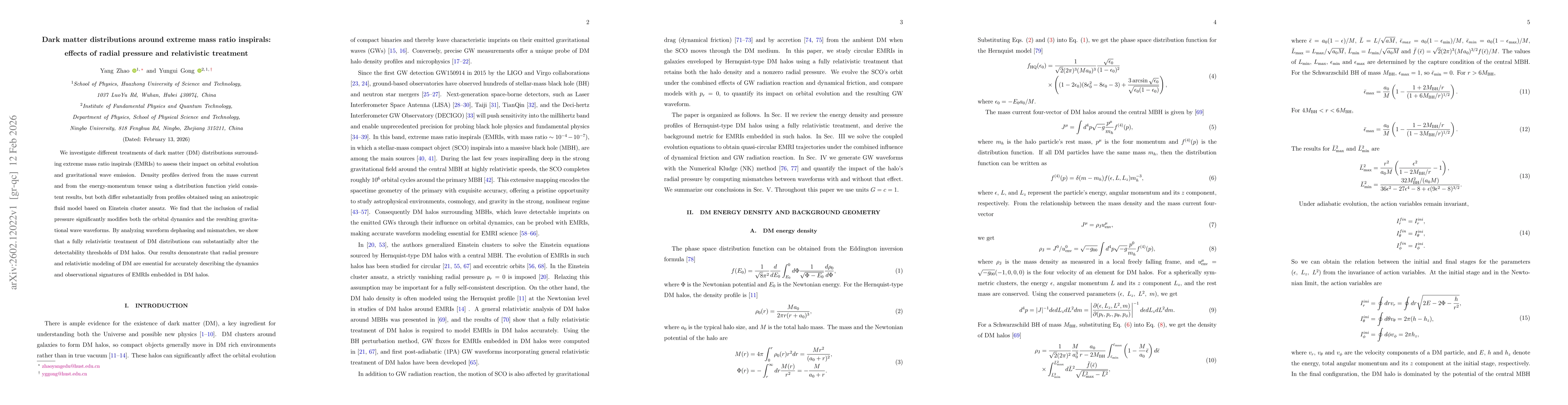 Thumbnail for Dark matter distributions around extreme mass ratio inspirals: effects of radial pressure and relativistic treatment