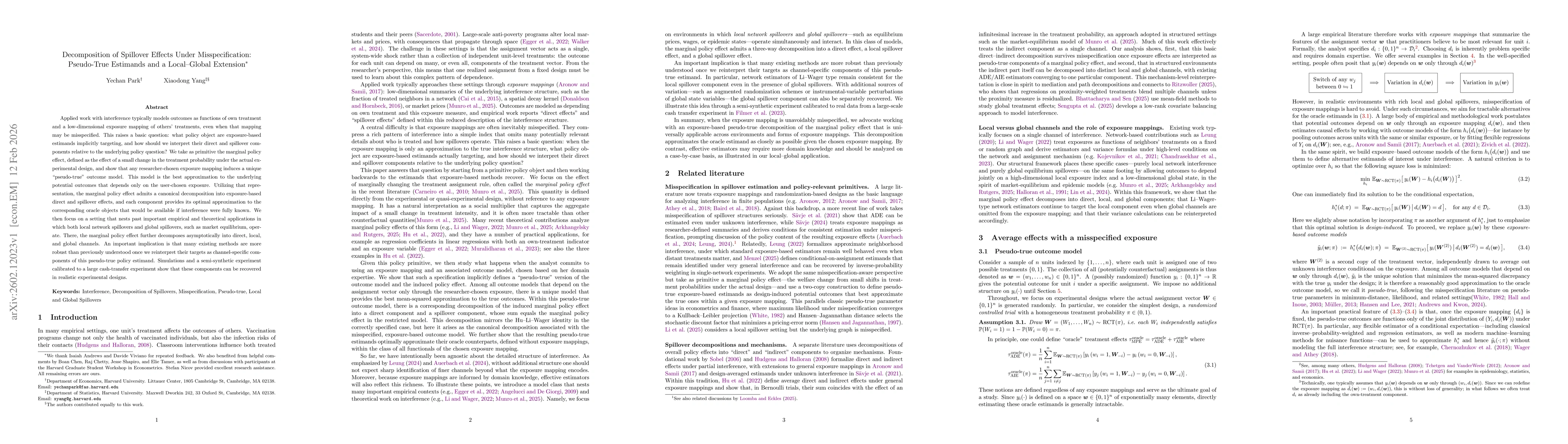 Thumbnail for Decomposition of Spillover Effects Under Misspecification:Pseudo-true Estimands and a Local--Global Extension