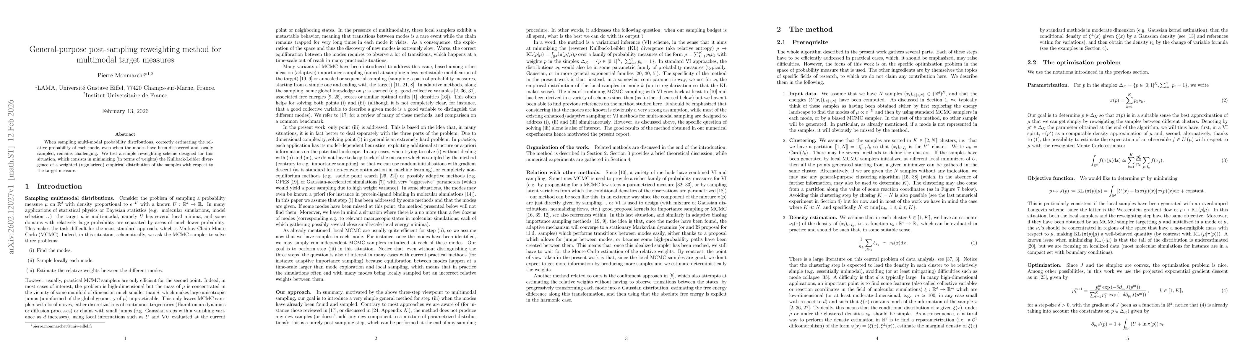 Thumbnail for General-purpose post-sampling reweighting method for multimodal target measures