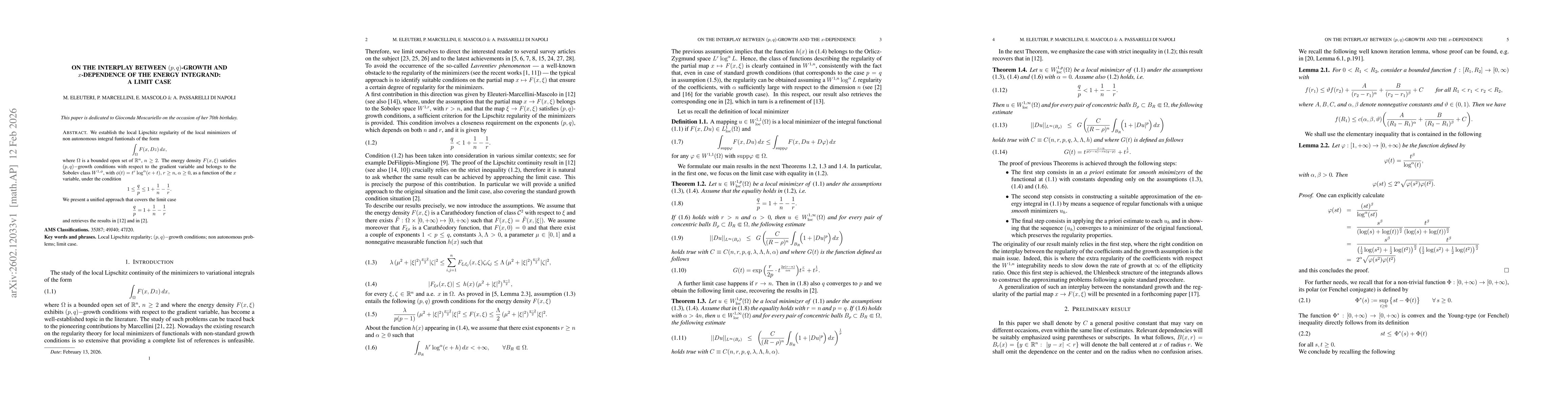 Thumbnail for On the interplay between $(p,q)$-growth and $x$-dependence of the energy integrand: a limit case