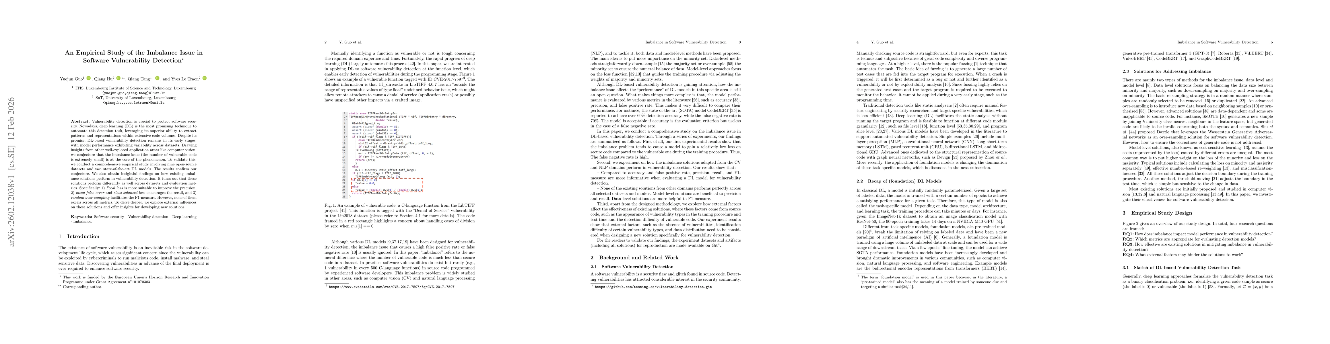 Thumbnail for An Empirical Study of the Imbalance Issue in Software Vulnerability Detection