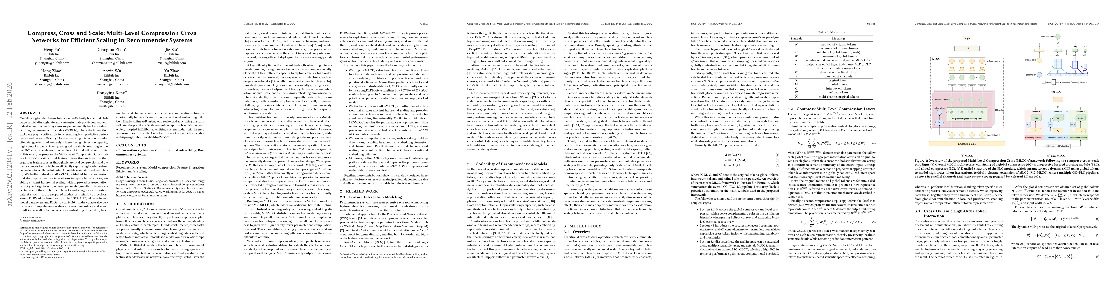 Thumbnail for Compress, Cross and Scale: Multi-Level Compression Cross Networks for Efficient Scaling in Recommender Systems