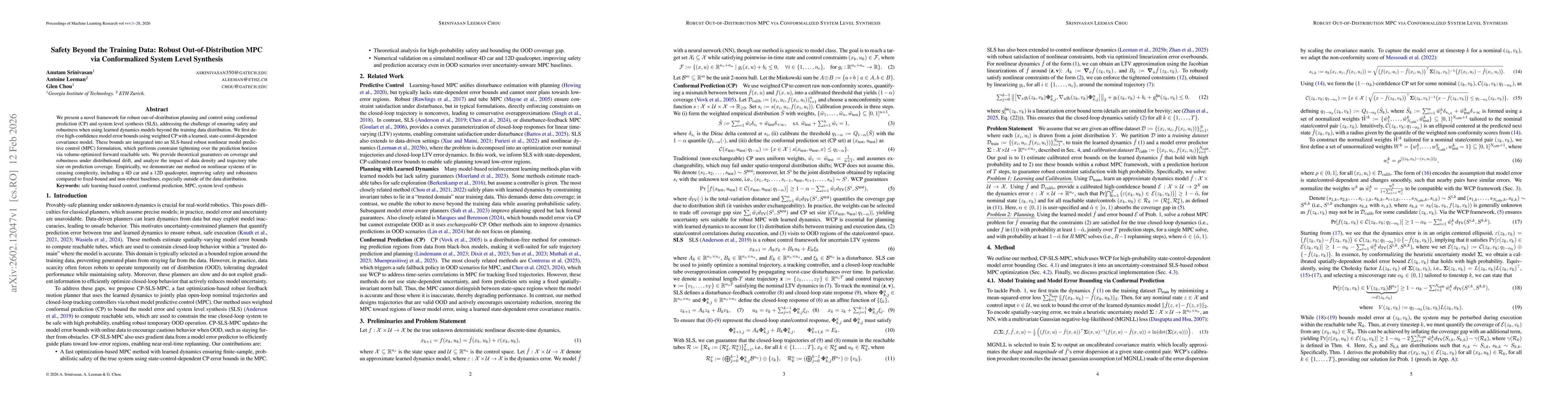 Thumbnail for Safety Beyond the Training Data: Robust Out-of-Distribution MPC via Conformalized System Level Synthesis