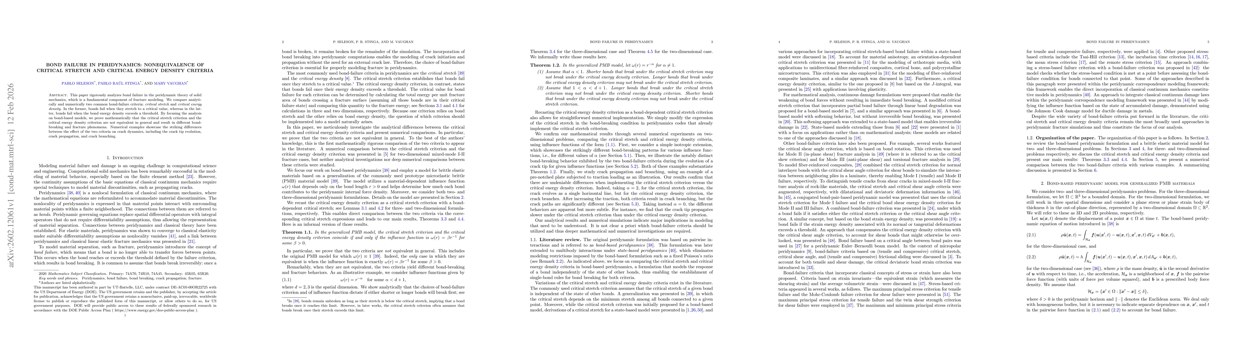 Thumbnail for Bond failure in peridynamics: Nonequivalence of critical stretch and critical energy density criteria