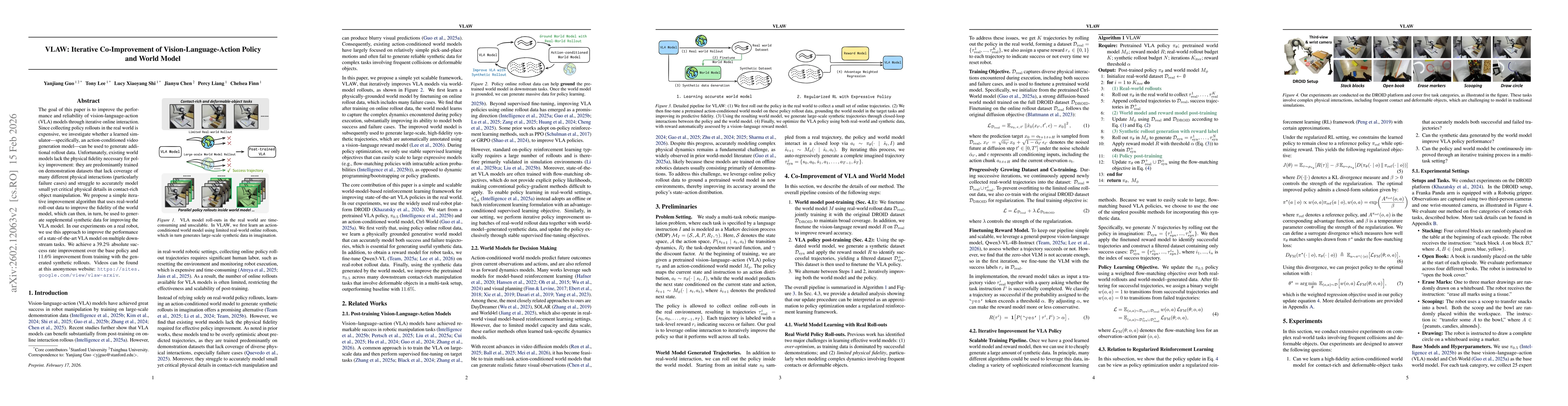 Thumbnail for VLAW: Iterative Co-Improvement of Vision-Language-Action Policy and World Model