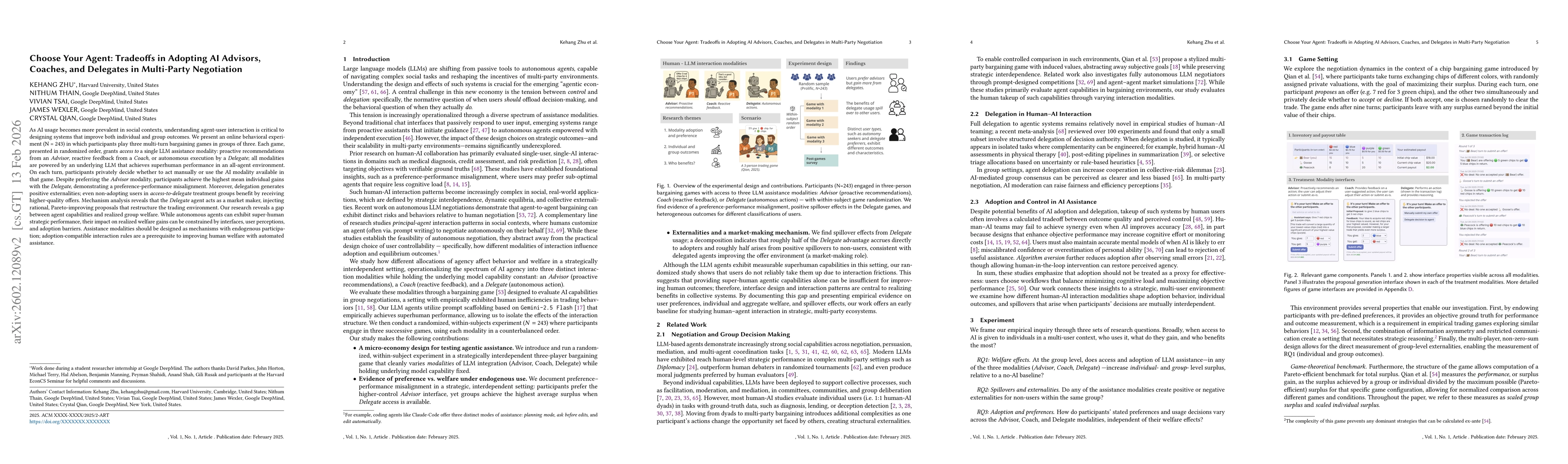 Thumbnail for Choose Your Agent: Tradeoffs in Adopting AI Advisors, Coaches, and Delegates in Multi-Party Negotiation