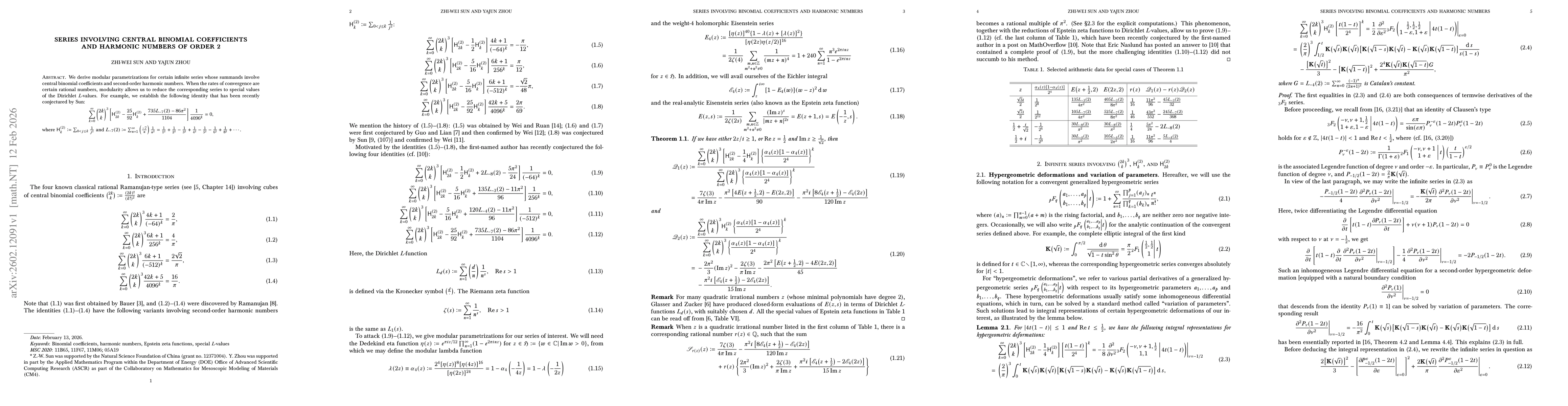 Thumbnail for Series involving central binomial coefficients and harmonic numbers of order 2