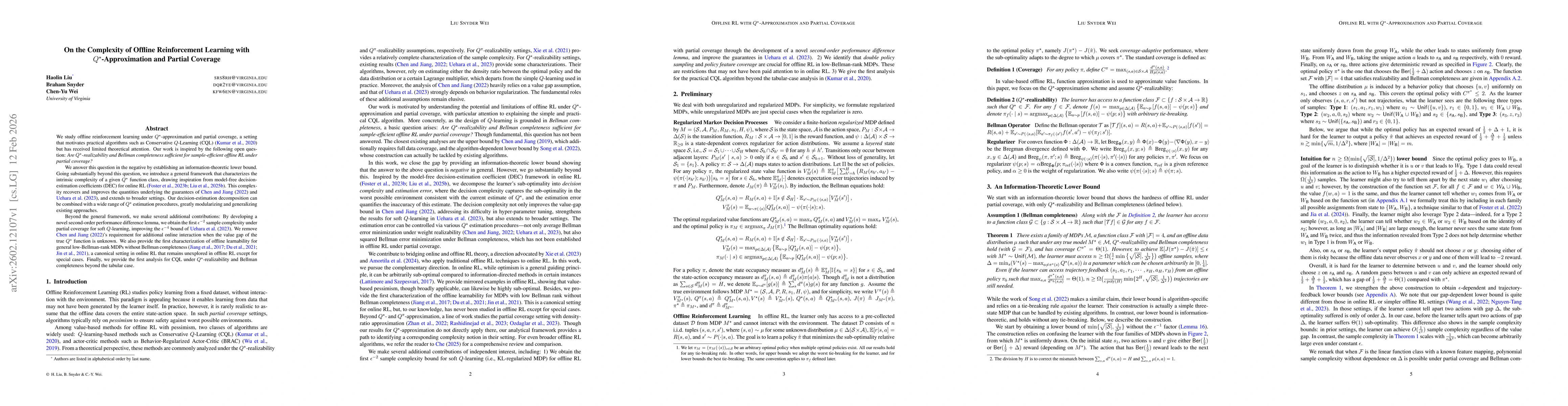 Thumbnail for On the Complexity of Offline Reinforcement Learning with $Q^\star$-Approximation and Partial Coverage
