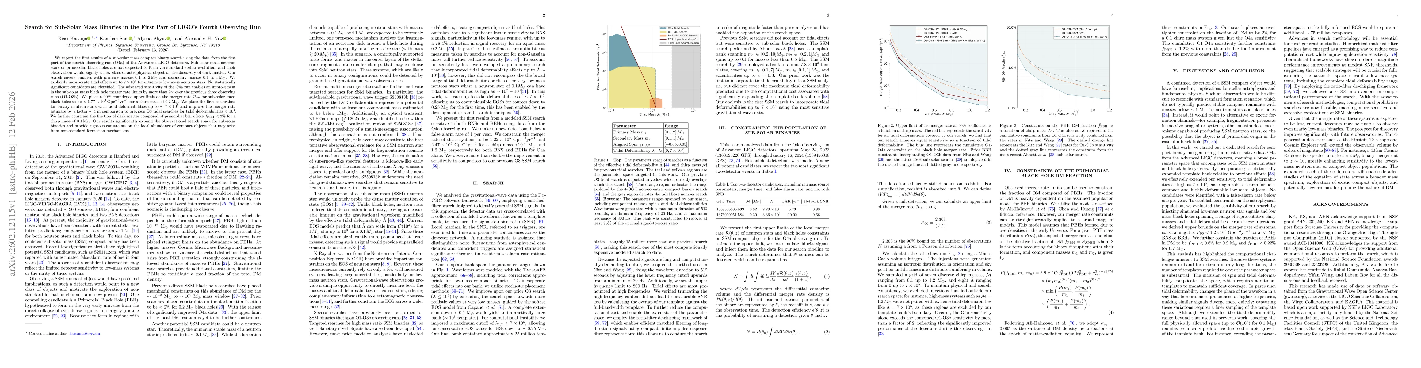 Thumbnail for Search for Sub-Solar Mass Binaries in the First Part of LIGO's Fourth Observing Run