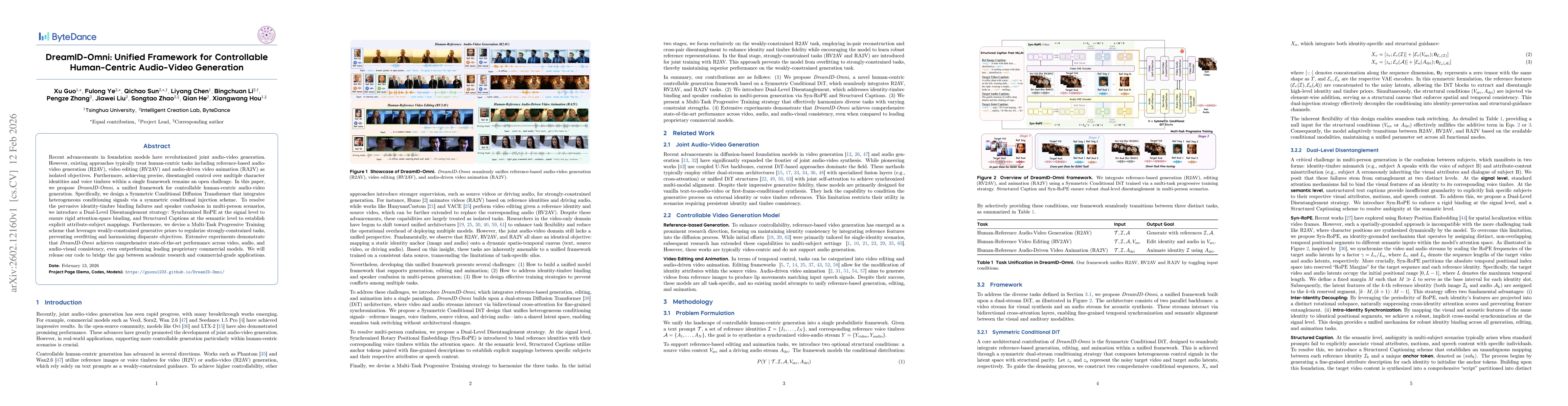 Thumbnail for DreamID-Omni: Unified Framework for Controllable Human-Centric Audio-Video Generation