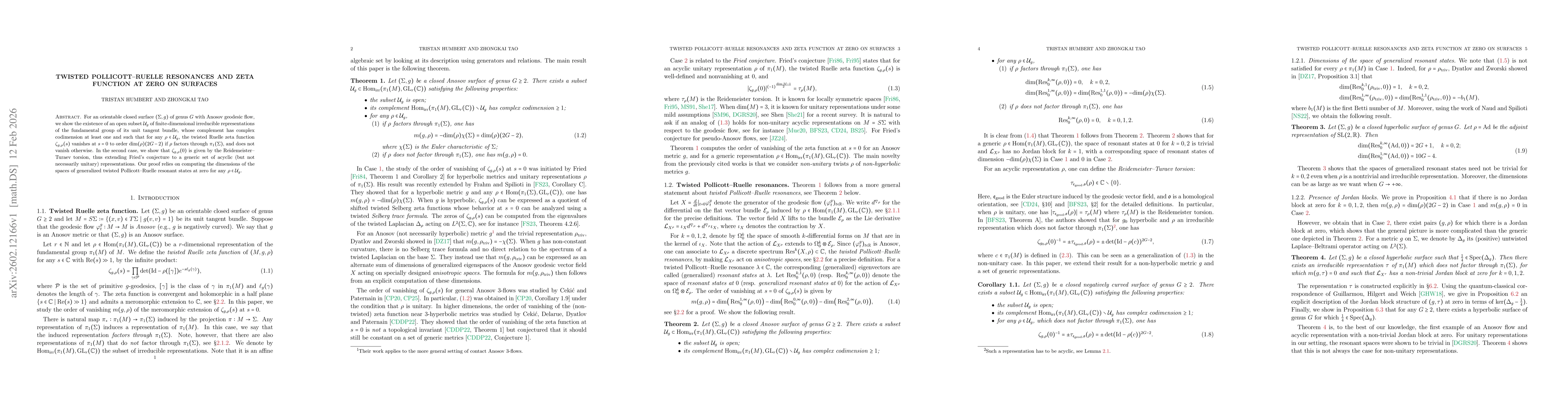 Thumbnail for Twisted Pollicott--Ruelle resonances and zeta function at zero on surfaces