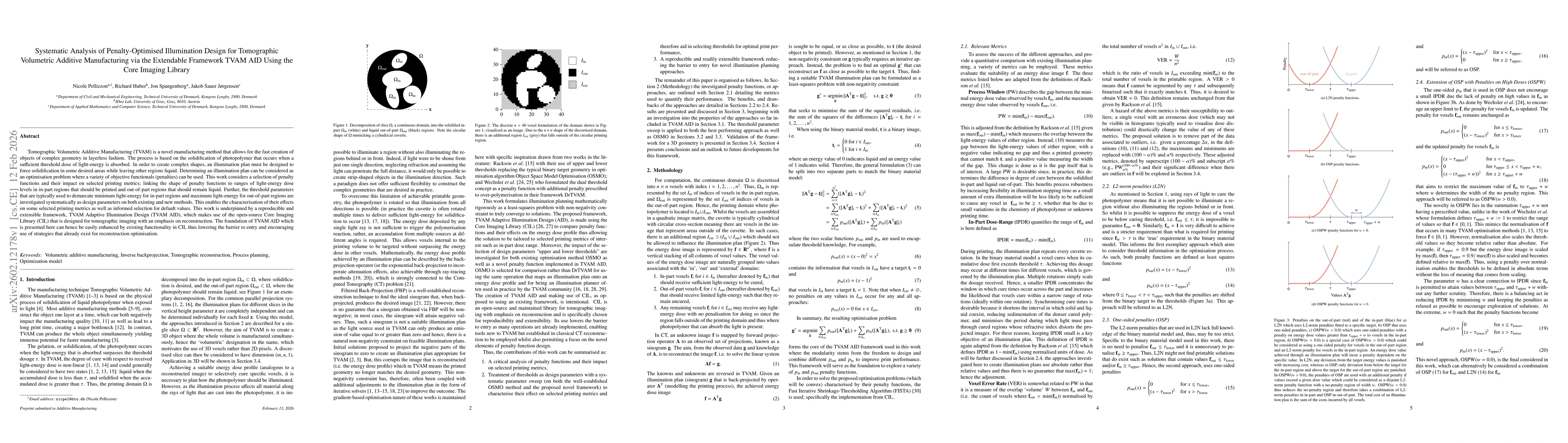 Thumbnail for Systematic Analysis of Penalty-Optimised Illumination Design for Tomographic Volumetric Additive Manufacturing via the Extendable Framework TVAM AID Using the Core Imaging Library