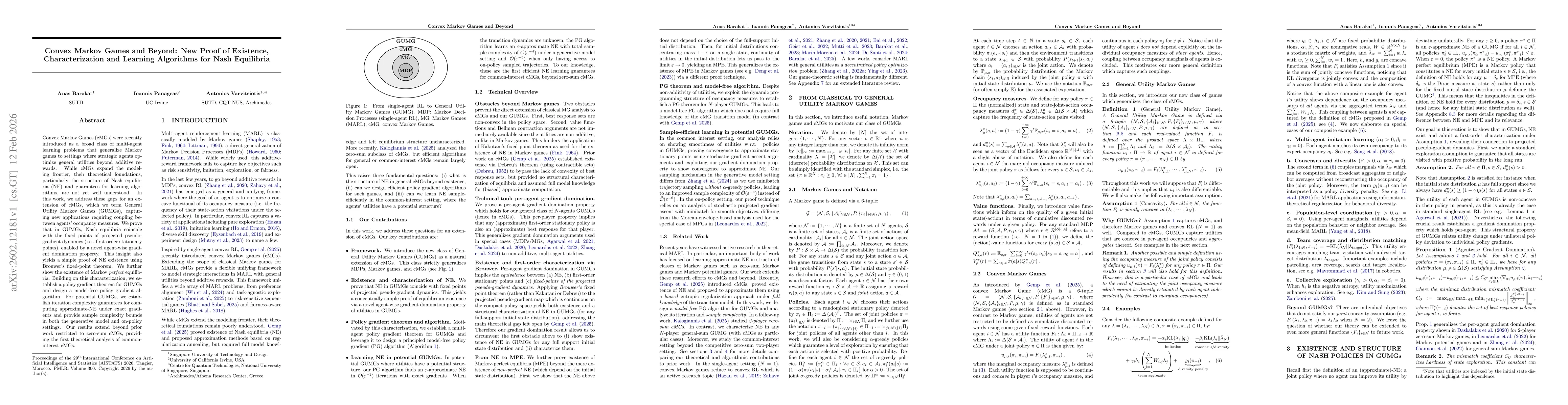 Thumbnail for Convex Markov Games and Beyond: New Proof of Existence, Characterization and Learning Algorithms for Nash Equilibria