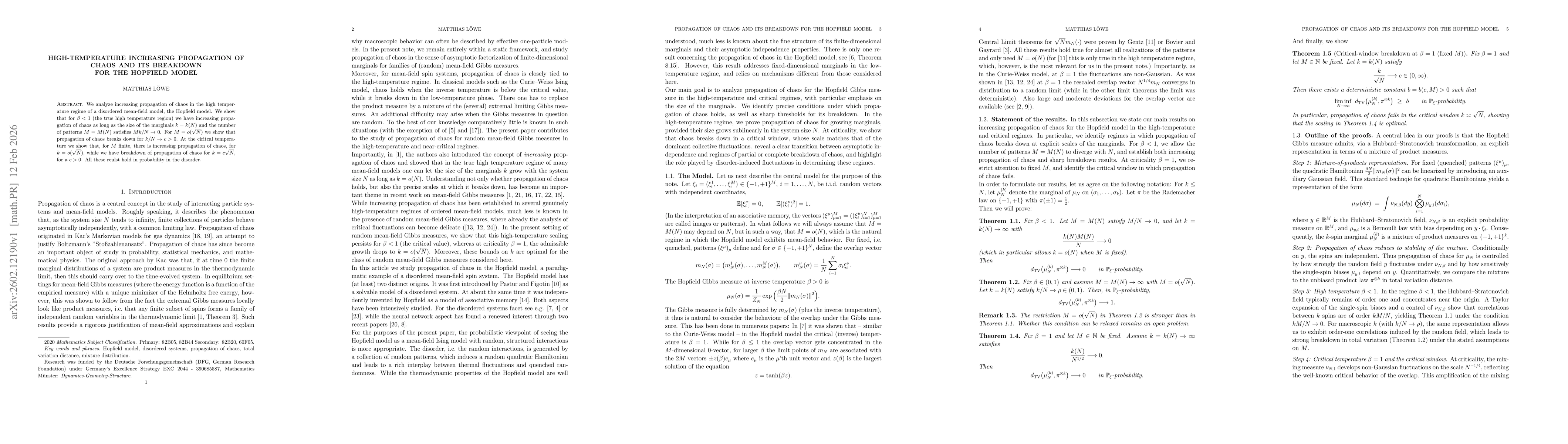 Thumbnail for High-Temperature Increasing Propagation of Chaos and its breakdown for the Hopfield Model