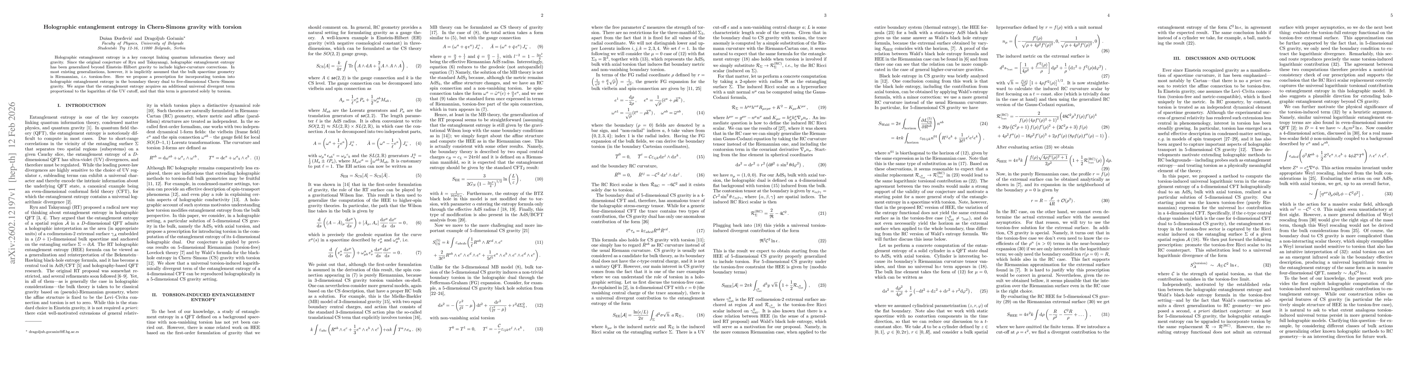 Thumbnail for Holographic entanglement entropy in Chern-Simons gravity with torsion