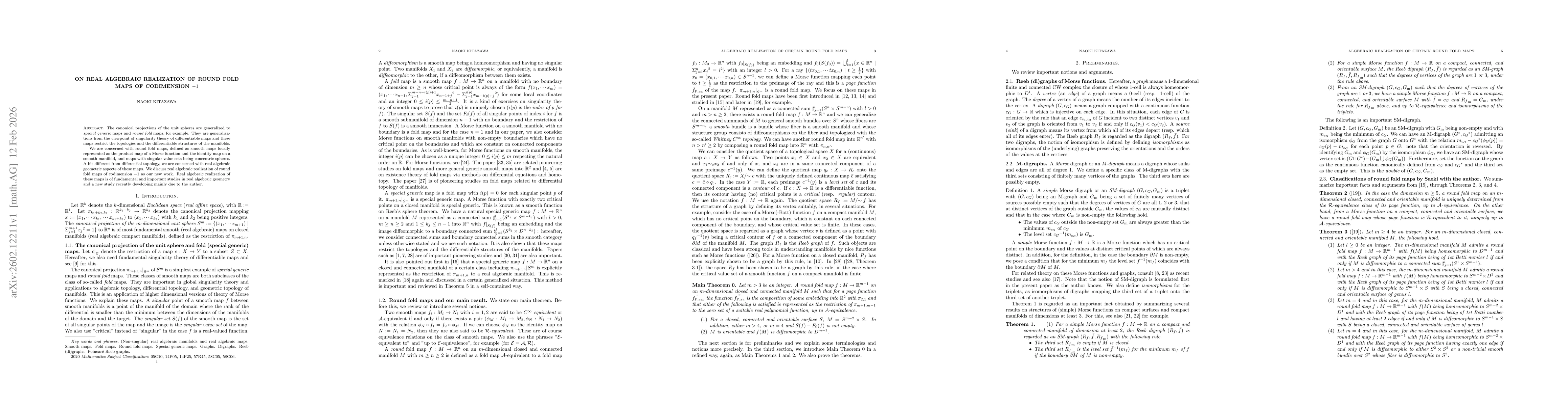 Thumbnail for On real algebraic realization of round fold maps of codimension $-1$