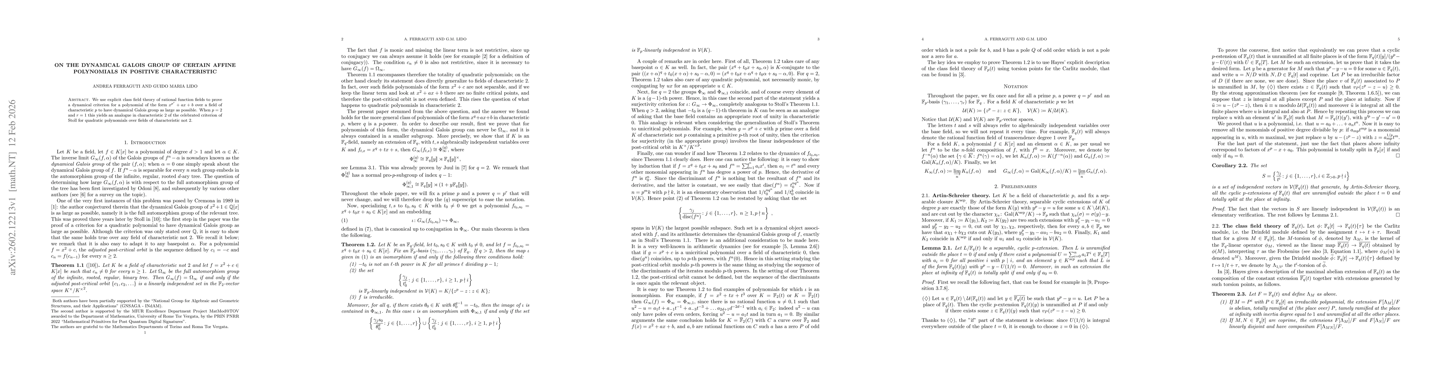 Thumbnail for On the dynamical Galois group of certain affine polynomials in positive characteristic