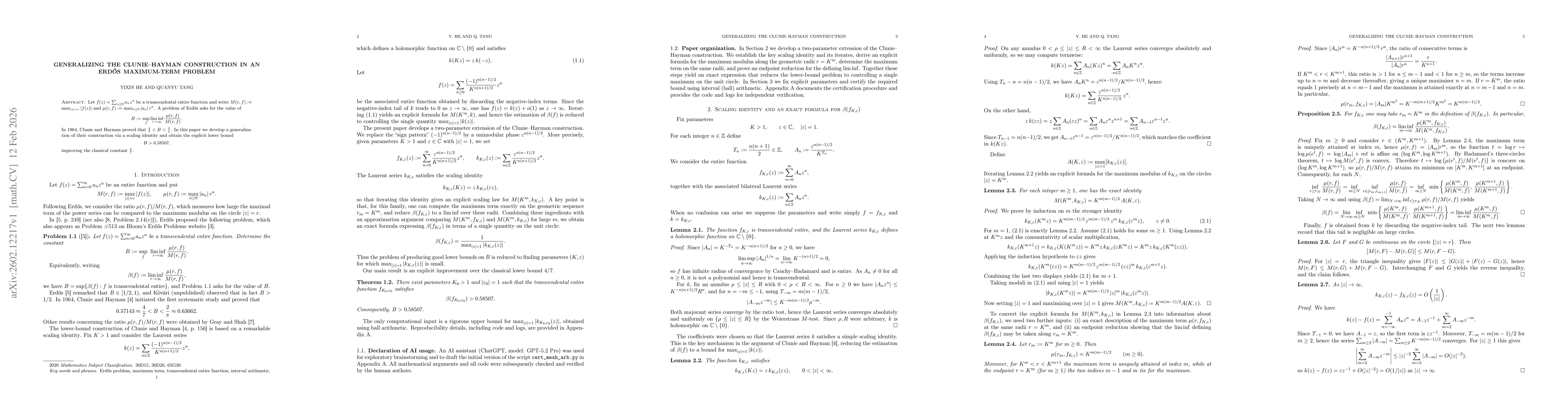 Thumbnail for Generalizing the Clunie--Hayman construction in an Erdős maximum-term problem