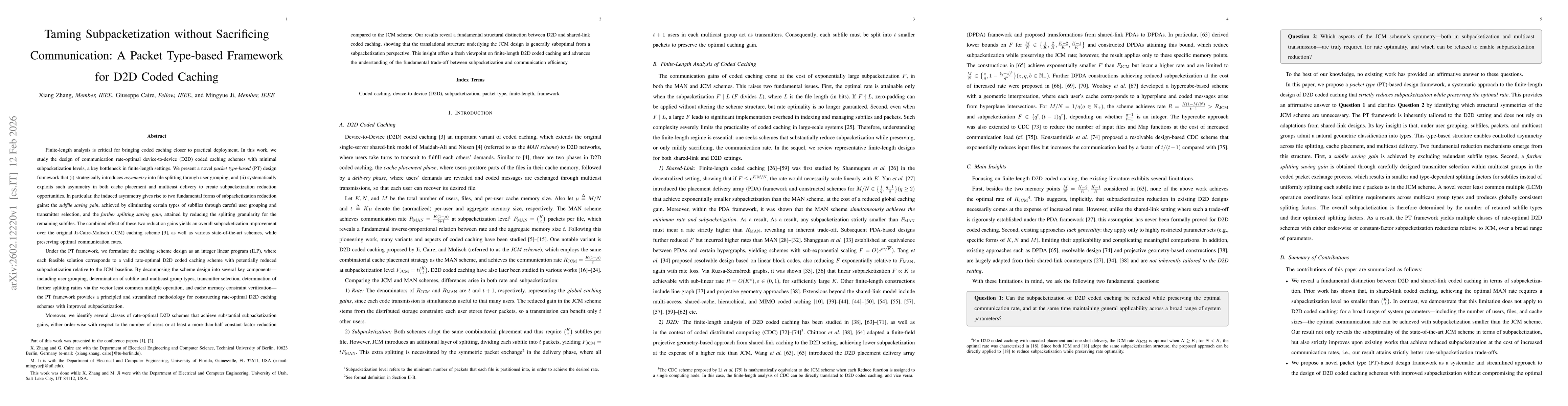 Thumbnail for Taming Subpacketization without Sacrificing Communication: A Packet Type-based Framework for D2D Coded Caching