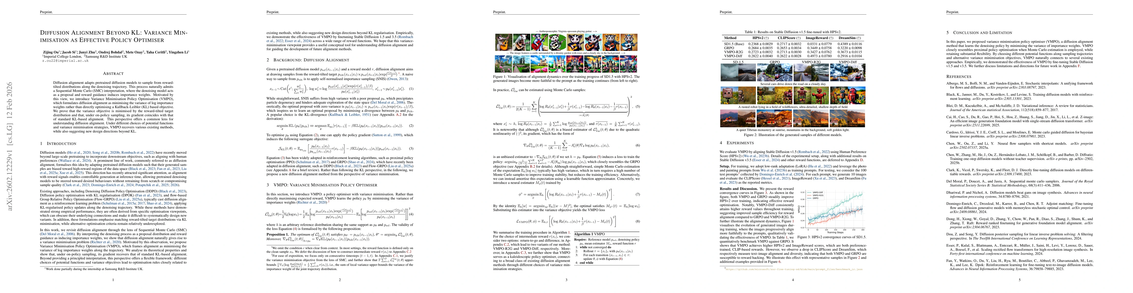 Thumbnail for Diffusion Alignment Beyond KL: Variance Minimisation as Effective Policy Optimiser