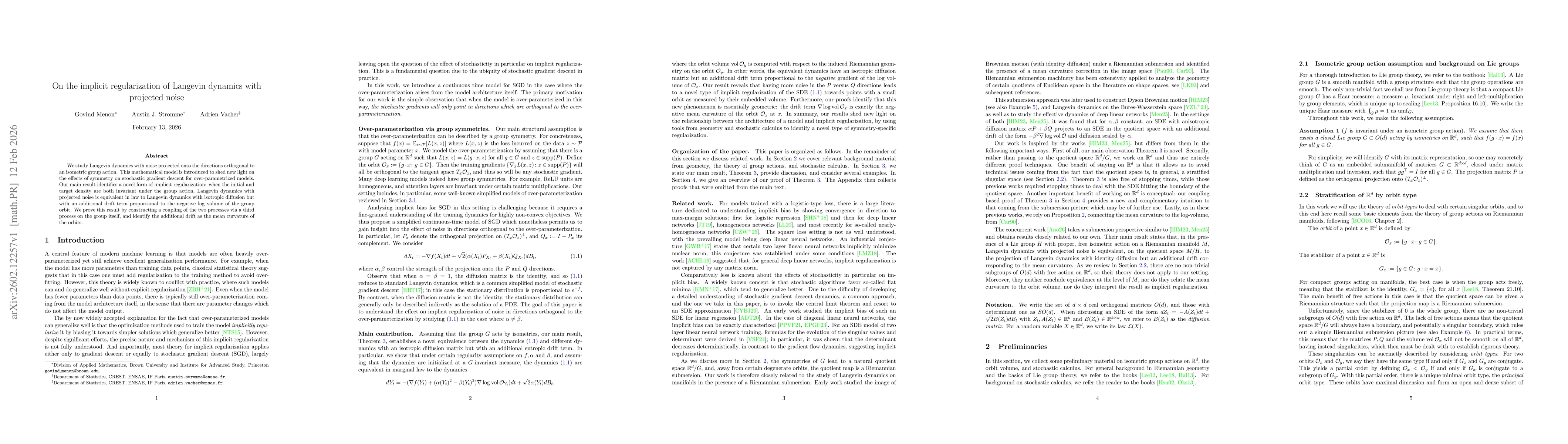 Thumbnail for On the implicit regularization of Langevin dynamics with projected noise