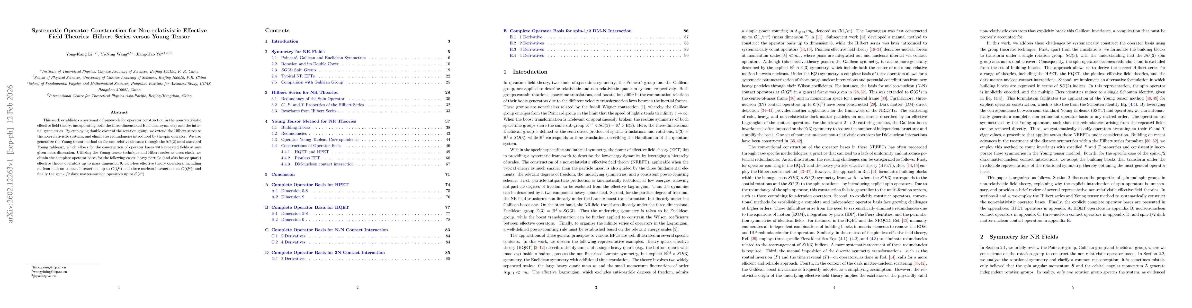 Thumbnail for Systematic Operator Construction for Non-relativistic Effective Field Theories: Hilbert Series versus Young Tensor