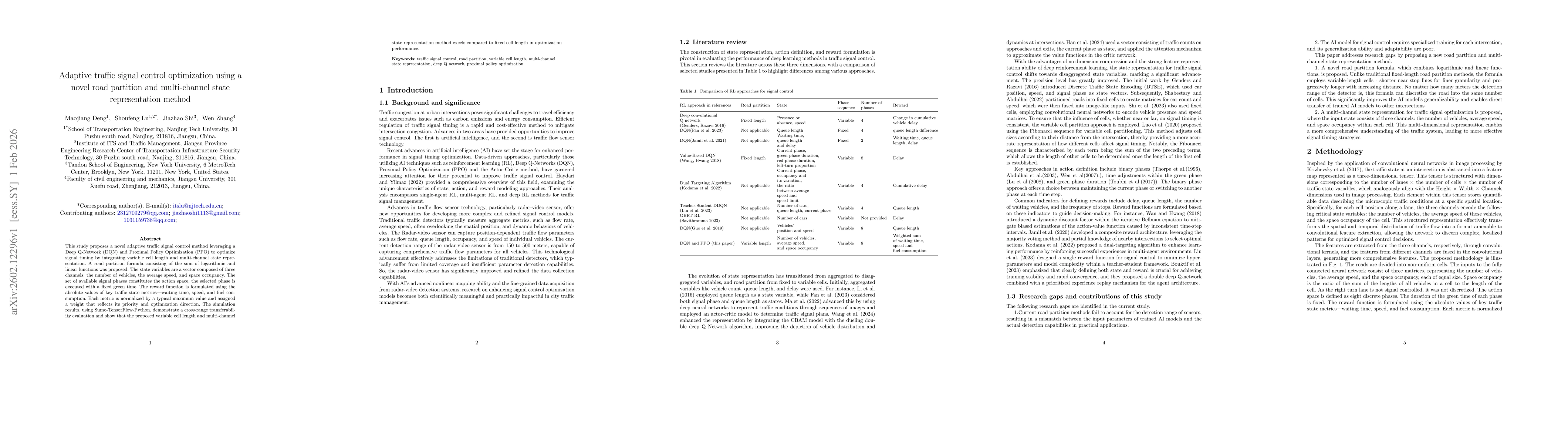 Thumbnail for Adaptive traffic signal control optimization using a novel road partition and multi-channel state representation method