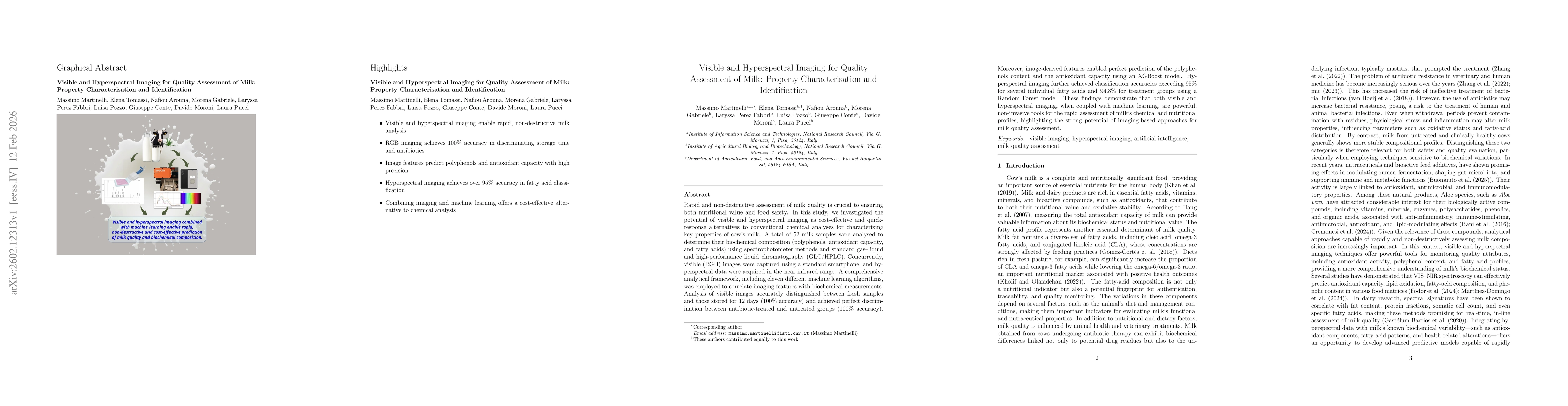 Thumbnail for Visible and Hyperspectral Imaging for Quality Assessment of Milk: Property Characterisation and Identification