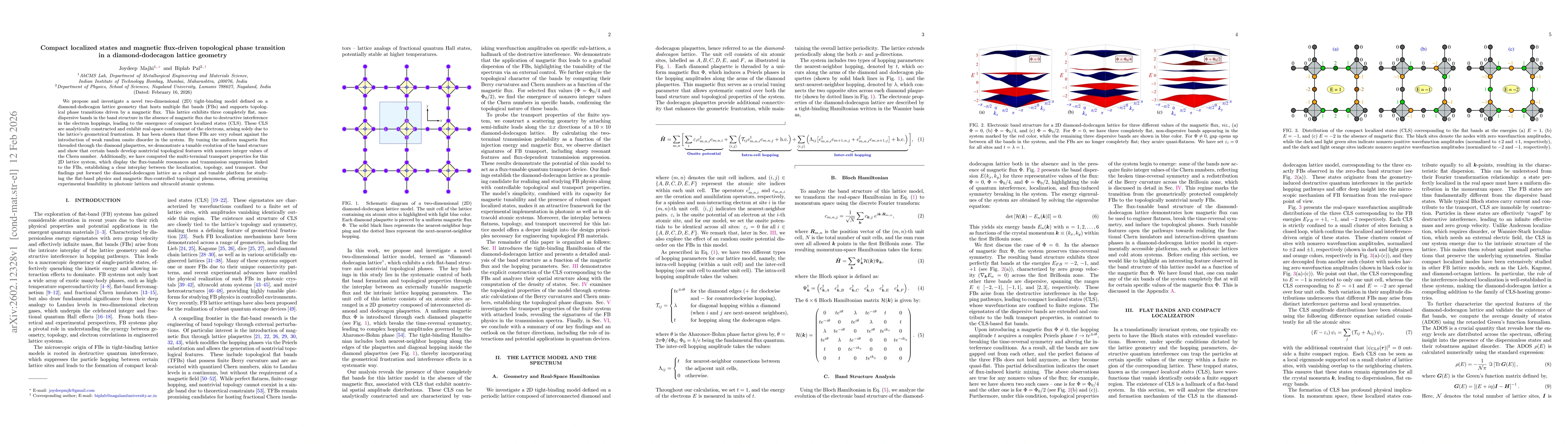 Thumbnail for Compact localized states and magnetic flux-driven topological phase transition in a diamond-dodecagon lattice geometry