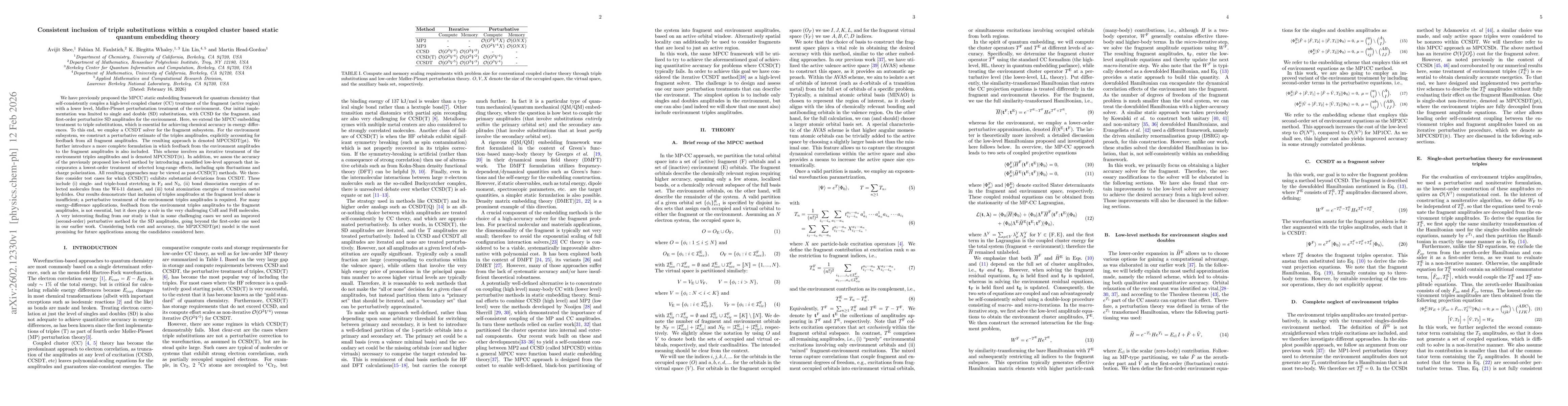 Thumbnail for Consistent inclusion of triple substitutions within a coupled cluster based static quantum embedding theory