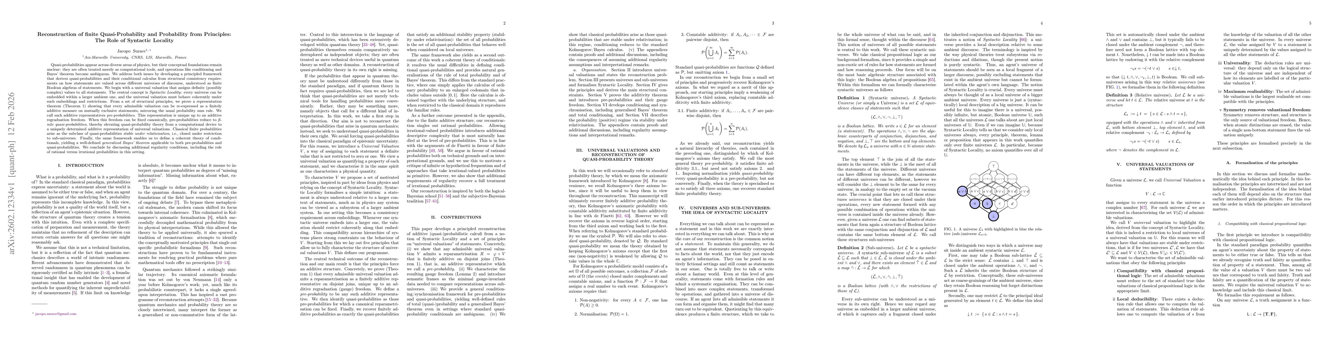 Thumbnail for Reconstruction of finite Quasi-Probability and Probability from Principles: The Role of Syntactic Locality