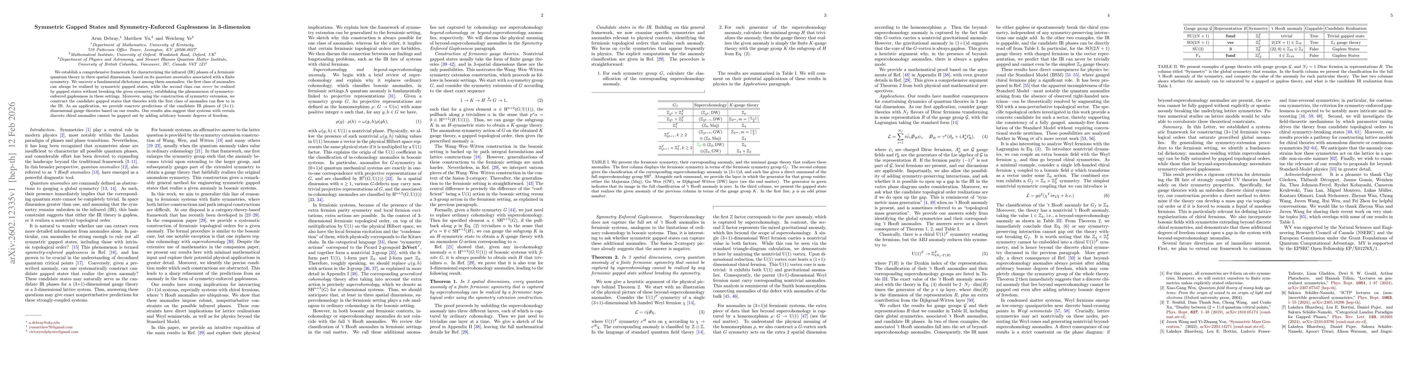 Thumbnail for Symmetric Gapped States and Symmetry-Enforced Gaplessness in 3-dimension
