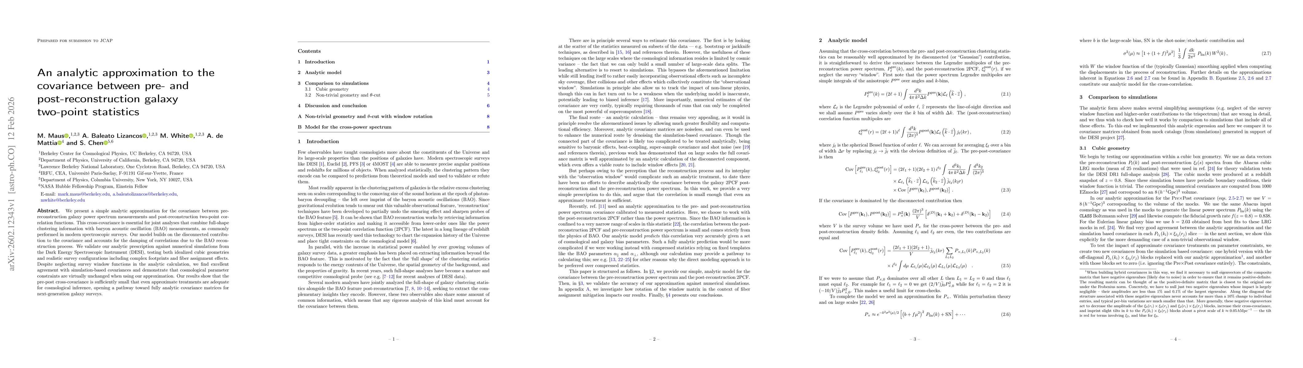 Thumbnail for An analytic approximation to the covariance between pre- and post-reconstruction galaxy two-point statistics