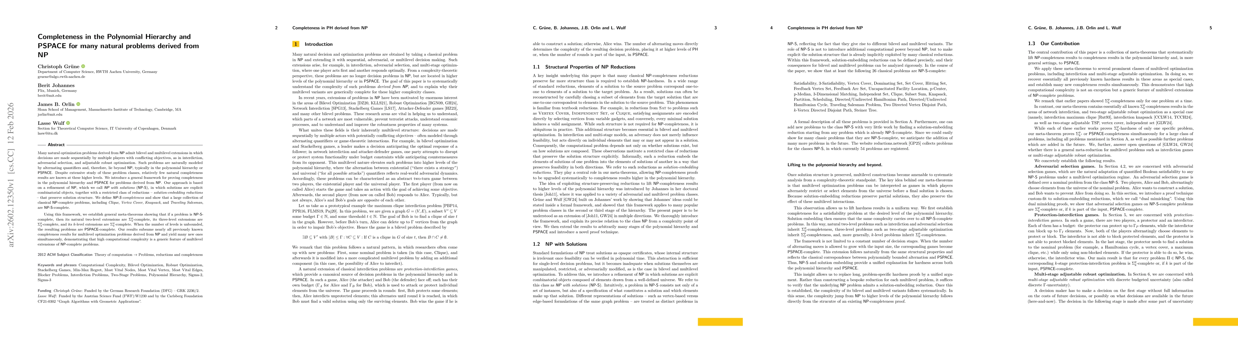 Thumbnail for Completeness in the Polynomial Hierarchy and PSPACE for many natural problems derived from NP