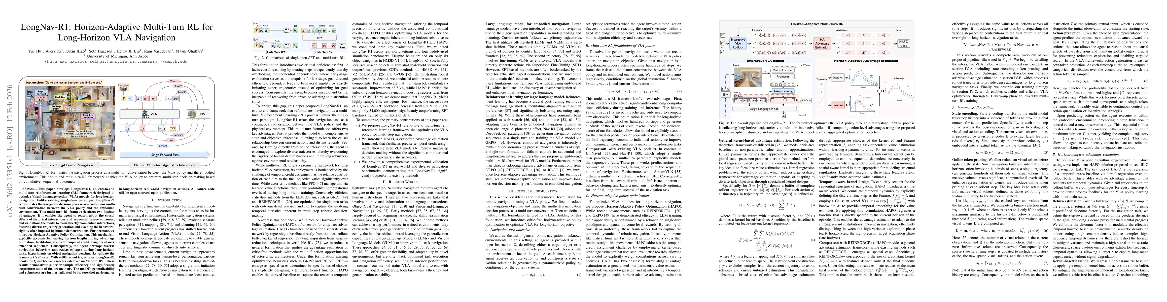 Thumbnail for LongNav-R1: Horizon-Adaptive Multi-Turn RL for Long-Horizon VLA Navigation